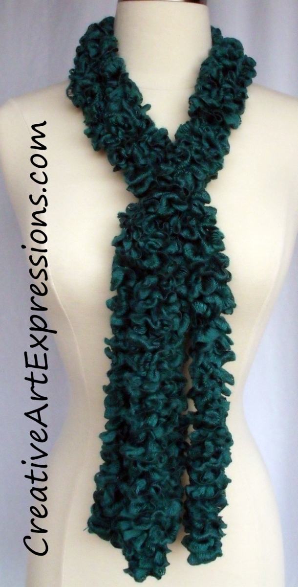 Creative Art Expressions Hand Knit Turquoise Ruffle Scarf